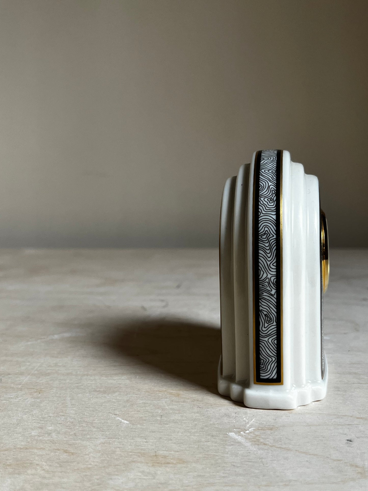 Lenox Porcelain Mini Desk Clock | Art Deco Arch | Topographic Pattern | Quartz Mantel Clock