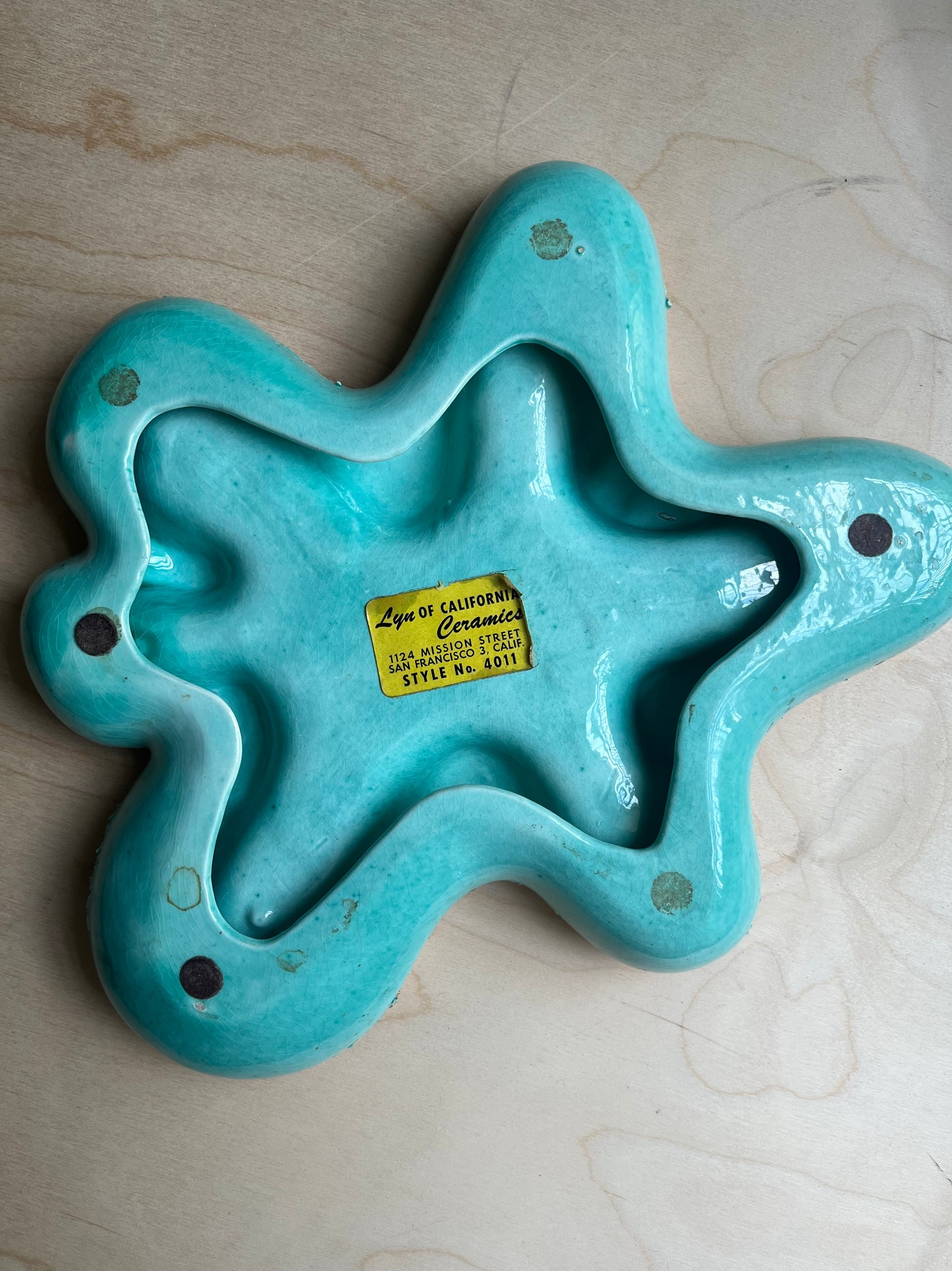 MCM Turquoise & Gold Freeform Ceramic Ashtray | Catchall