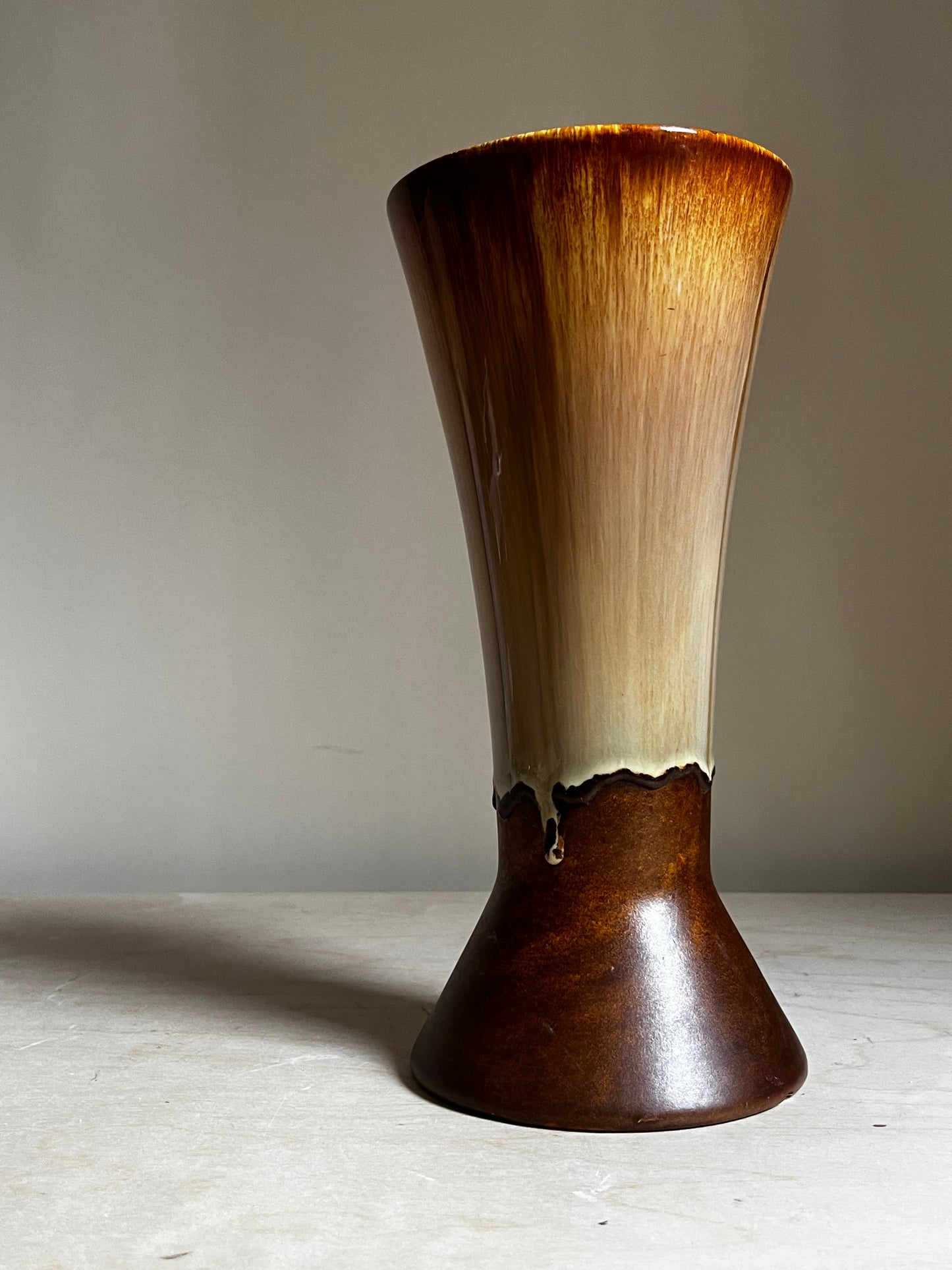 Royal Haeger Drip Glaze Pottery Vase | MCM Brown & Cream Ceramic | 11”
