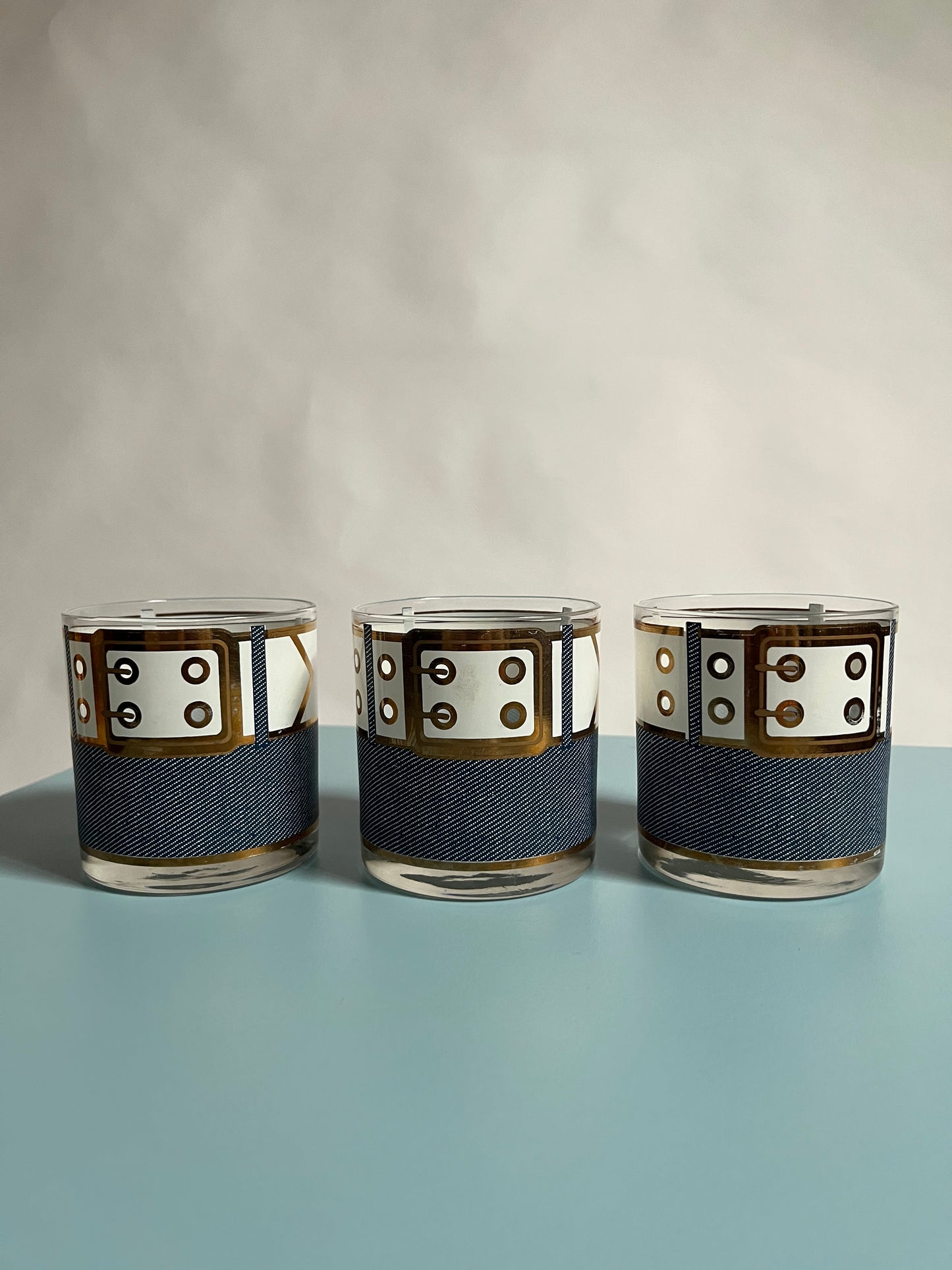 1970s ‘Denim & Belt’ Cocktail Glasses | Set of 3
