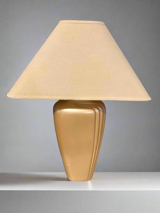 Iridescent Gold Ceramic Lamp with Linen Shade | Art Deco Revival