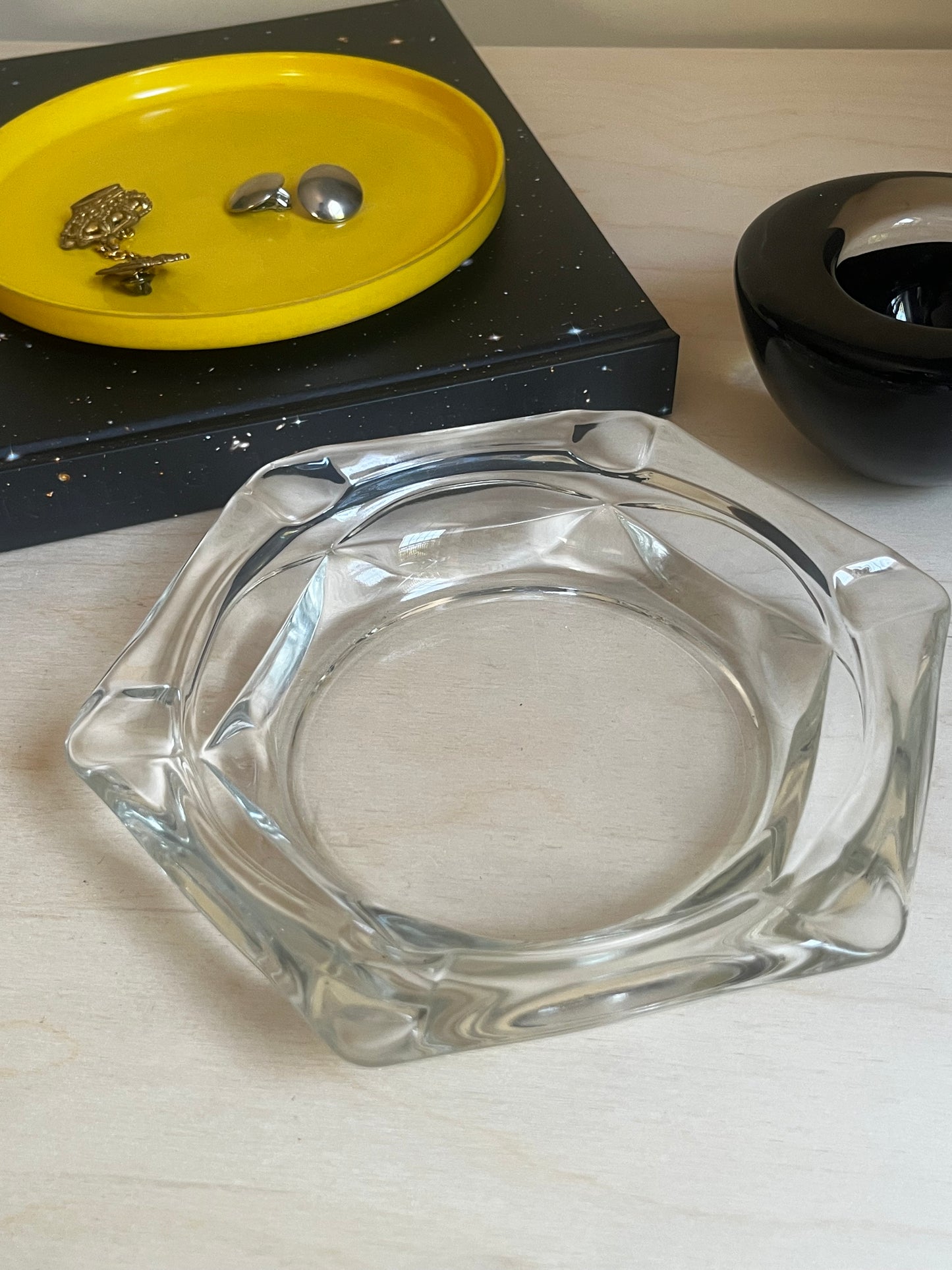Glass Hexagon Catchall Dish | Geometric Jewelry Tray