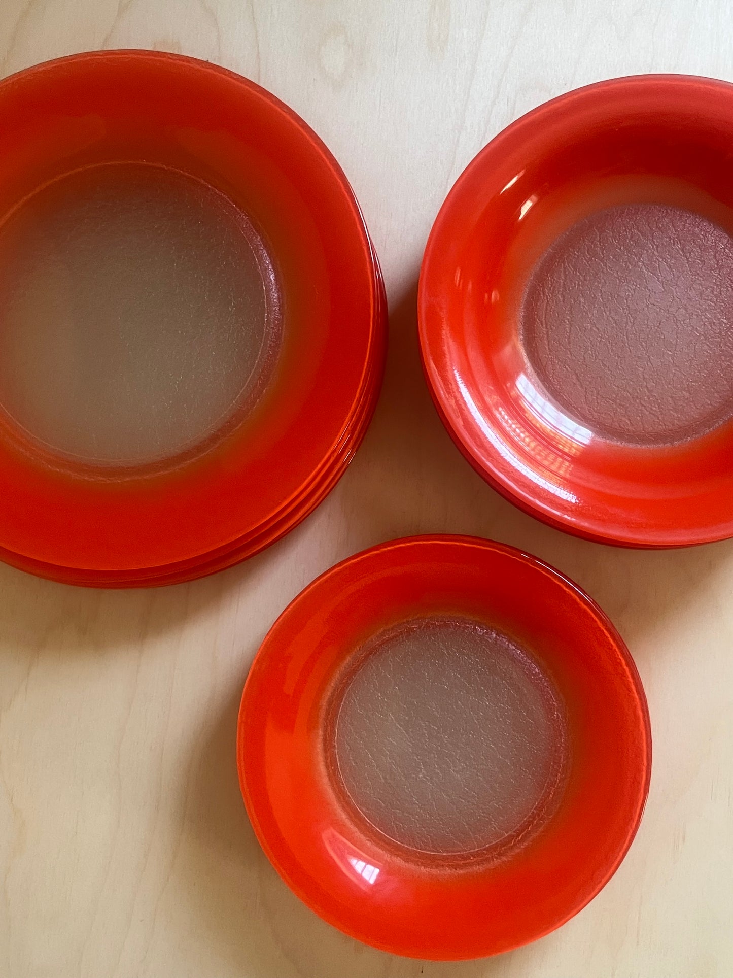 French Textured Glass Dinnerware Set | 18 Pieces |Persimmon Red Orange Glass Plates & Bowls