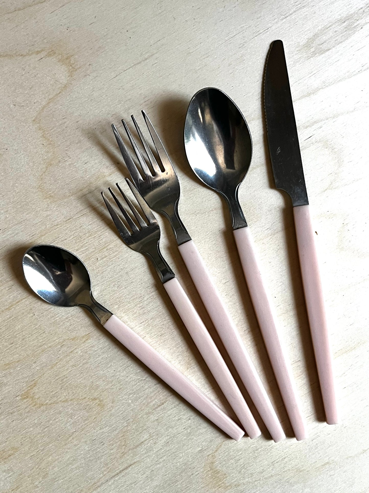 Vintage Blush Pink Flatware | 36 Piece Mid Century Stainless Steel Cutlery Set | Scandinavian Modern