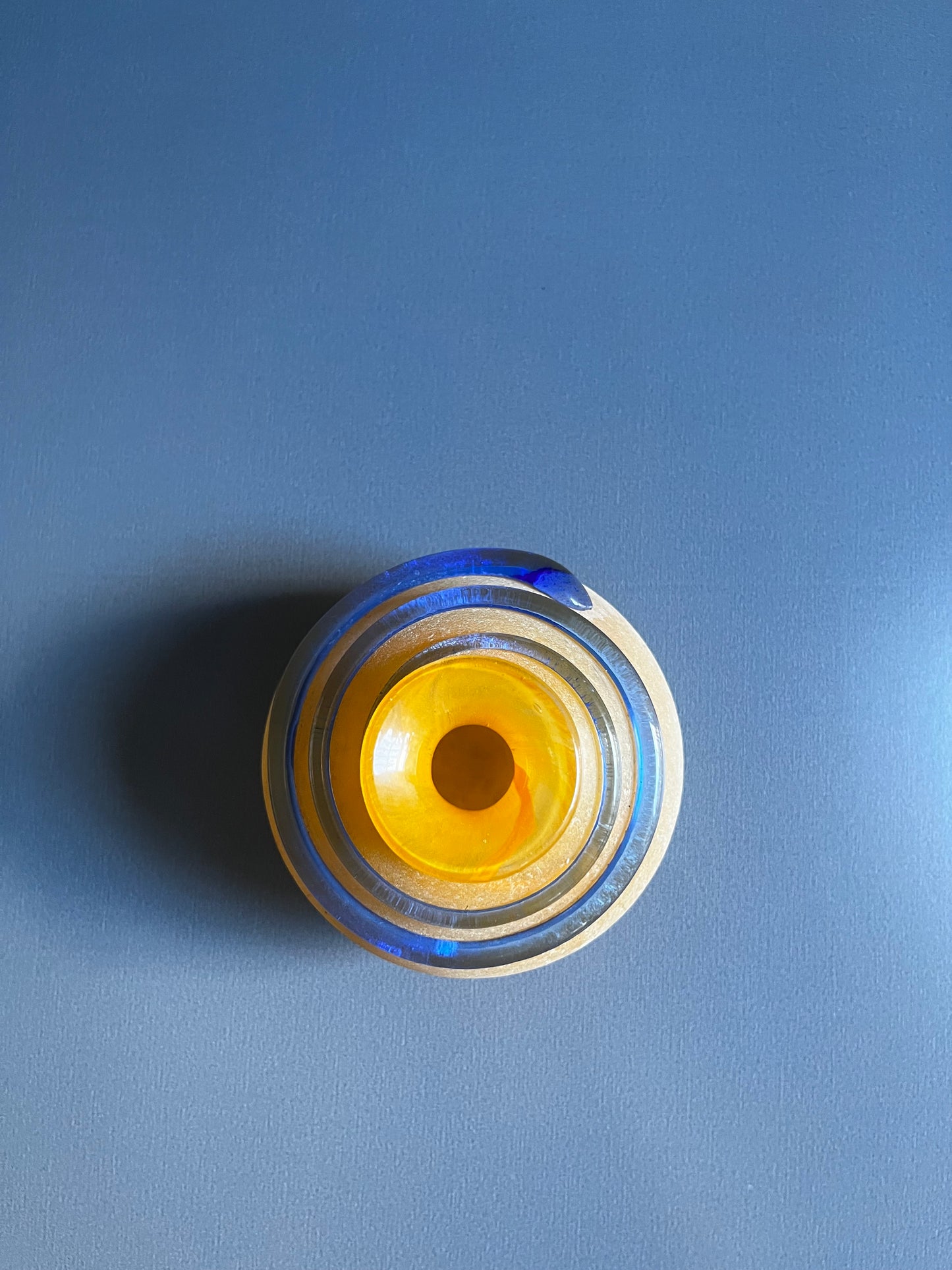 Handblown Orange Glass Vase w. Purple Appliqué