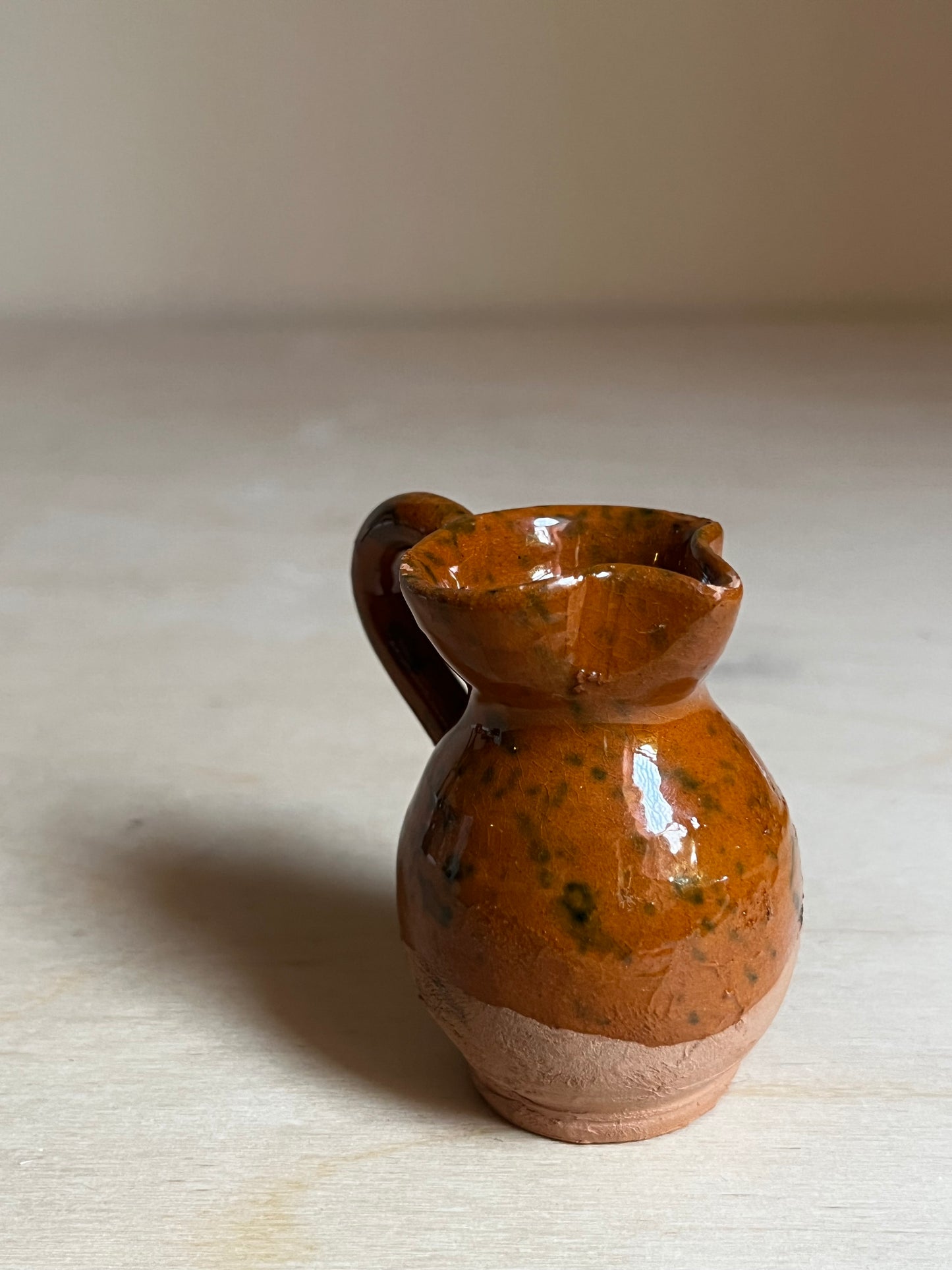 Mini Handthrown Terracotta Glazed Creamer Pitcher | Clay w. Speckle Drip Glaze Bud Vase