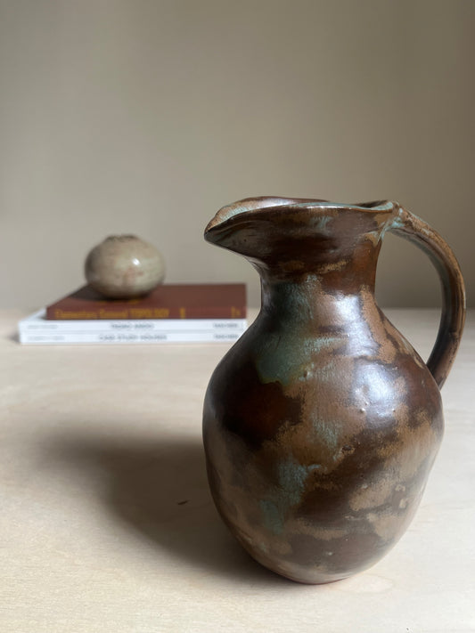 Handmade Studio Pottery Ceramic Pitcher | Brown & Green Glazed Stoneware Jug