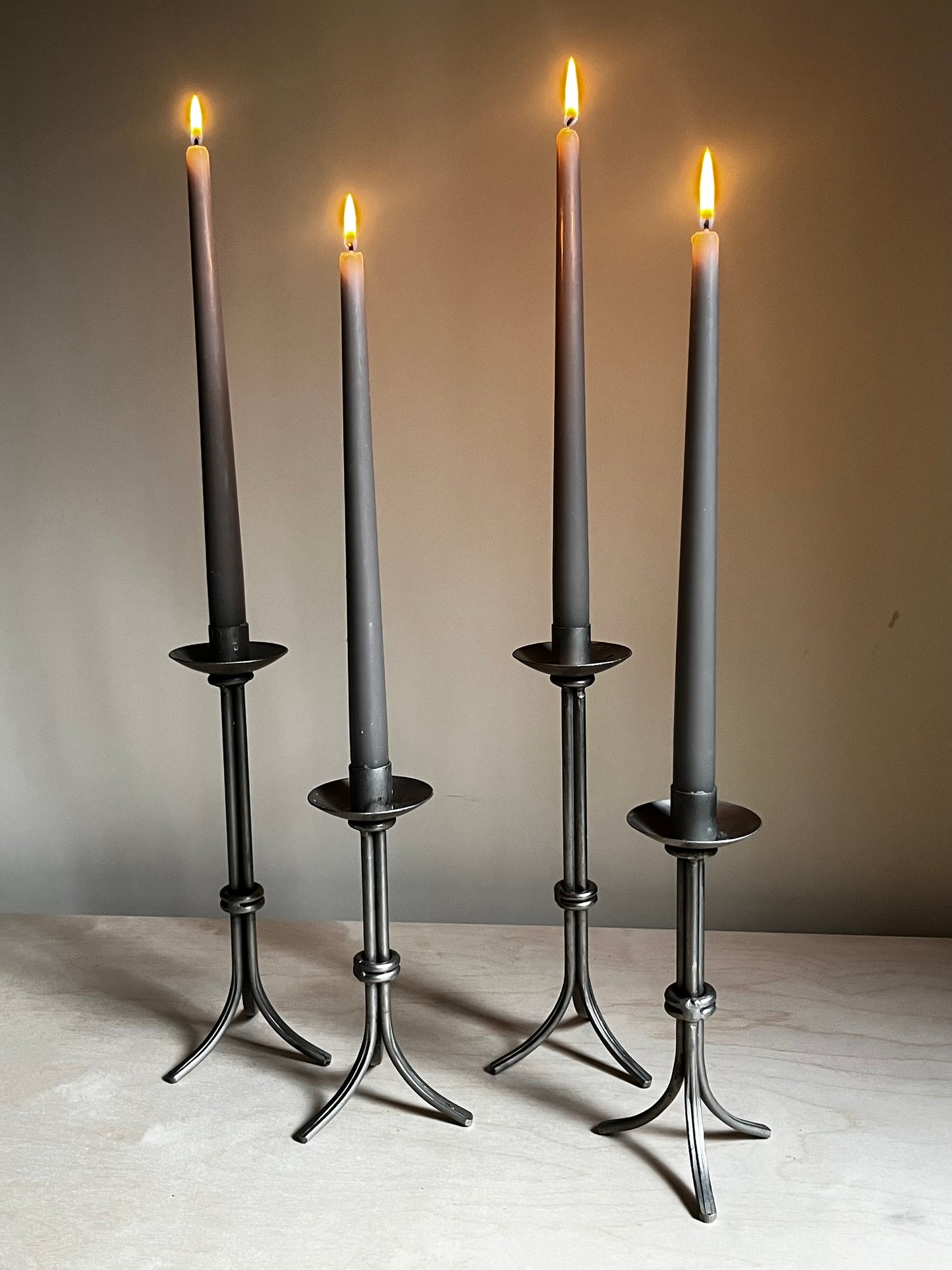 Hand-Forged Metal Taper Candle Holders | Set of 4 Sculptural Iron Candlesticks