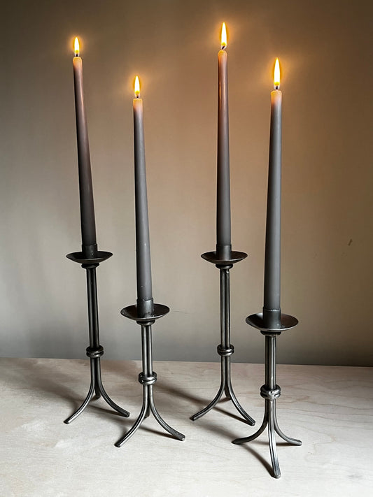 Hand-Forged Metal Taper Candle Holders | Set of 4 Sculptural Iron Candlesticks