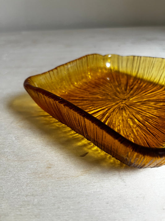 MCM Amber Textured Glass Catchall Dish | Trinket Tray 5.5”