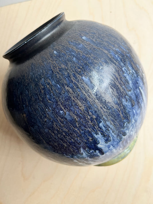 Studio Pottery Vase | Blue Drip Glaze