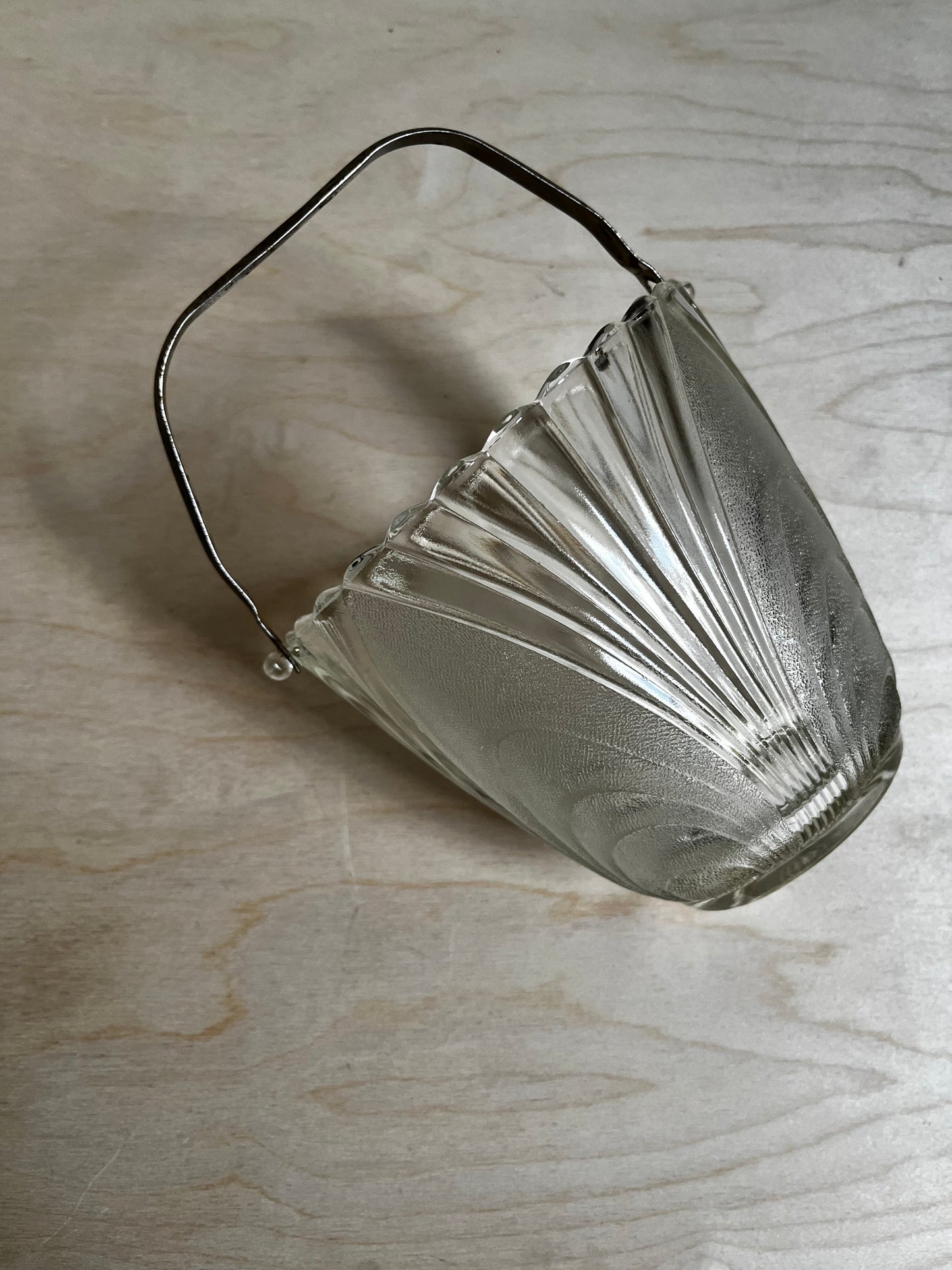 Brockway Glass “Nouveau” Ice Bucket | Mid Century Frosted Swirl Glass Barware