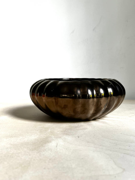 1990s Haeger Ribbed Ceramic Planter | Metallic Bronze Black Bowl