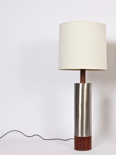 Walnut & Brushed Aluminum Column Table Lamp by Laurel Lamp Co.