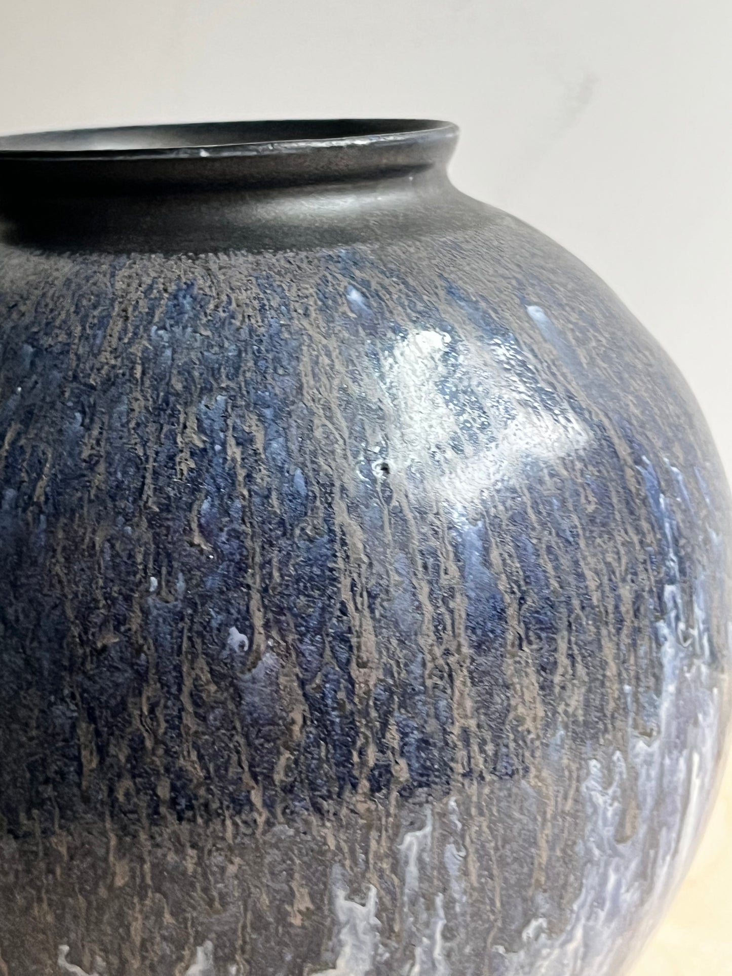 Studio Pottery Vase | Blue Drip Glaze