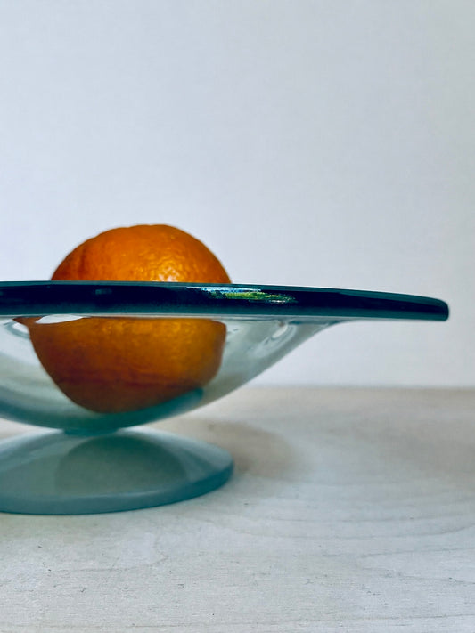 Seafoam Glass Pedestal Bowl 12”