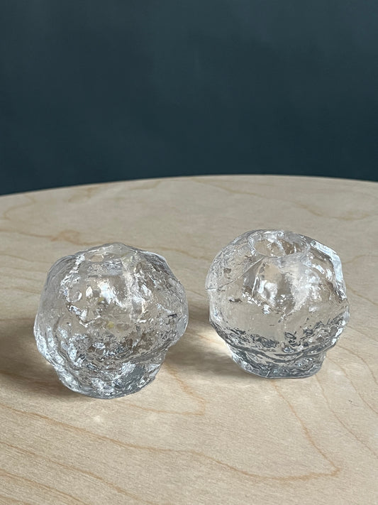 1970s Kosta Boda Glass ‘Snowball’ Taper Candle Holders | Set of 2
