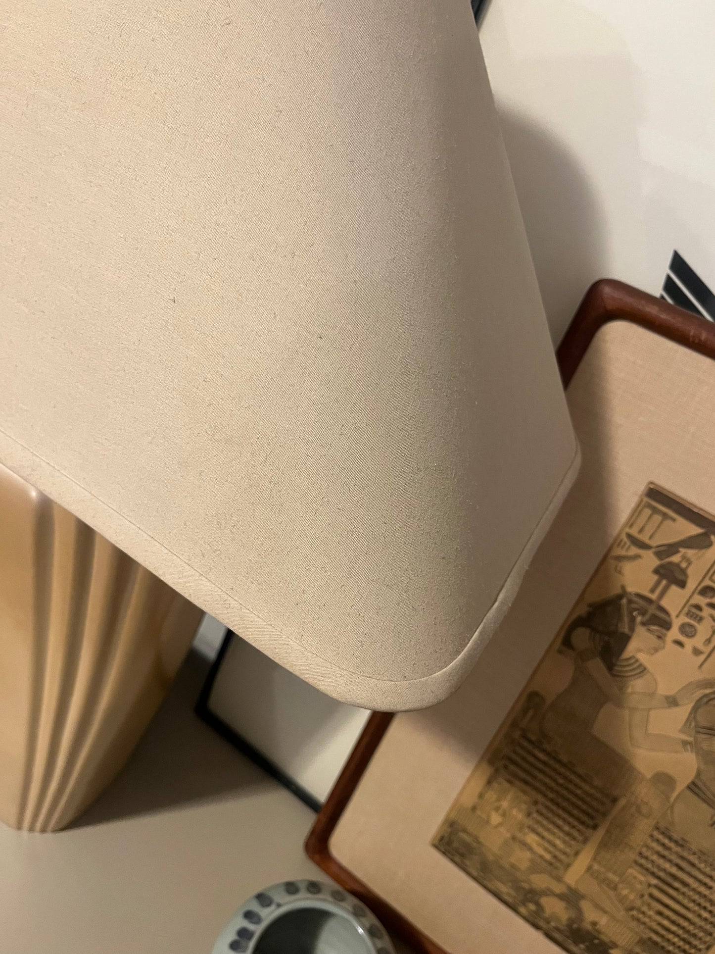 Iridescent Gold Ceramic Lamp with Linen Shade | Art Deco Revival