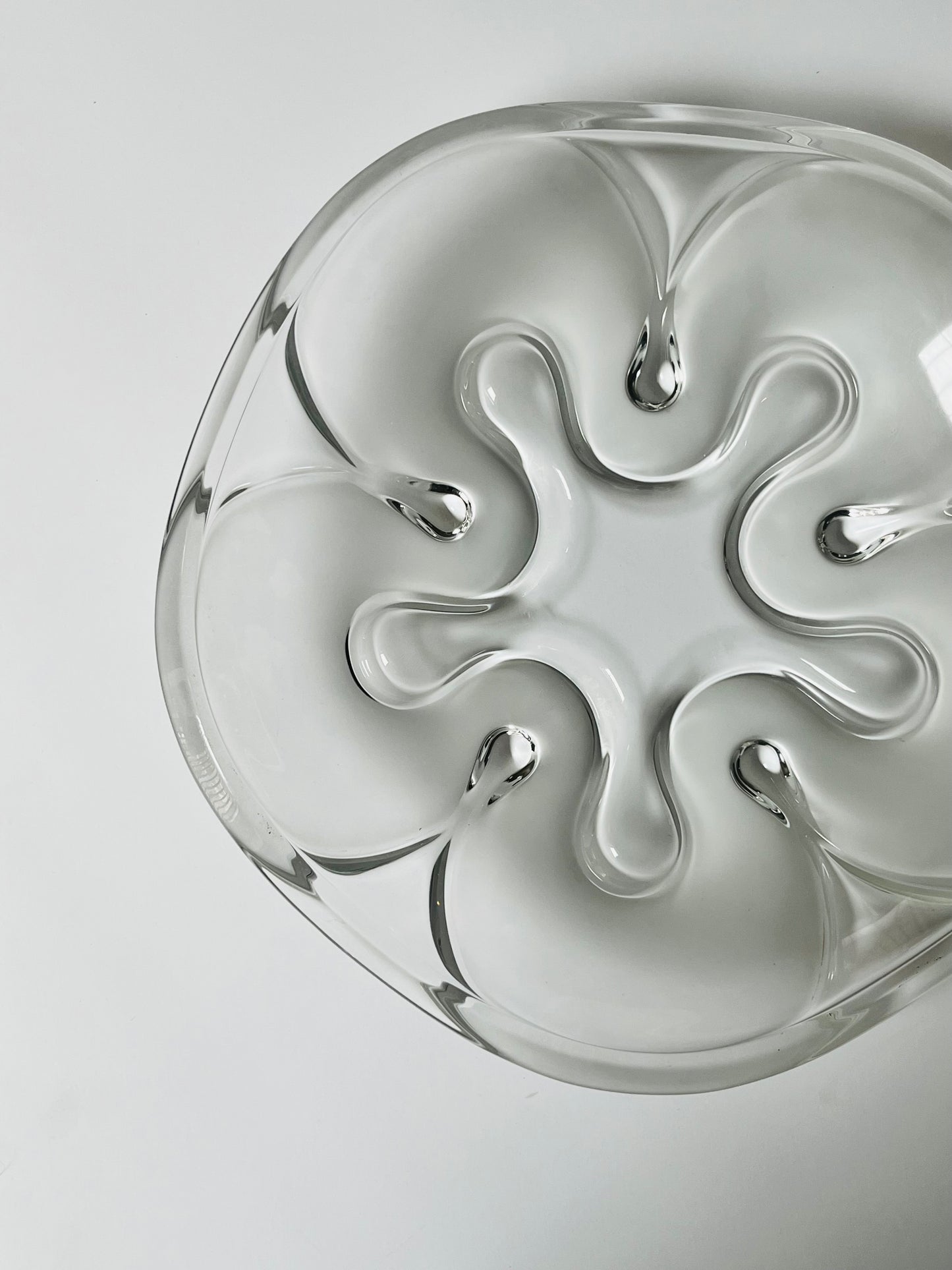 Vintage Mikasa Frosted Sculptural Art Glass Centerpiece Bowl | Large 14”