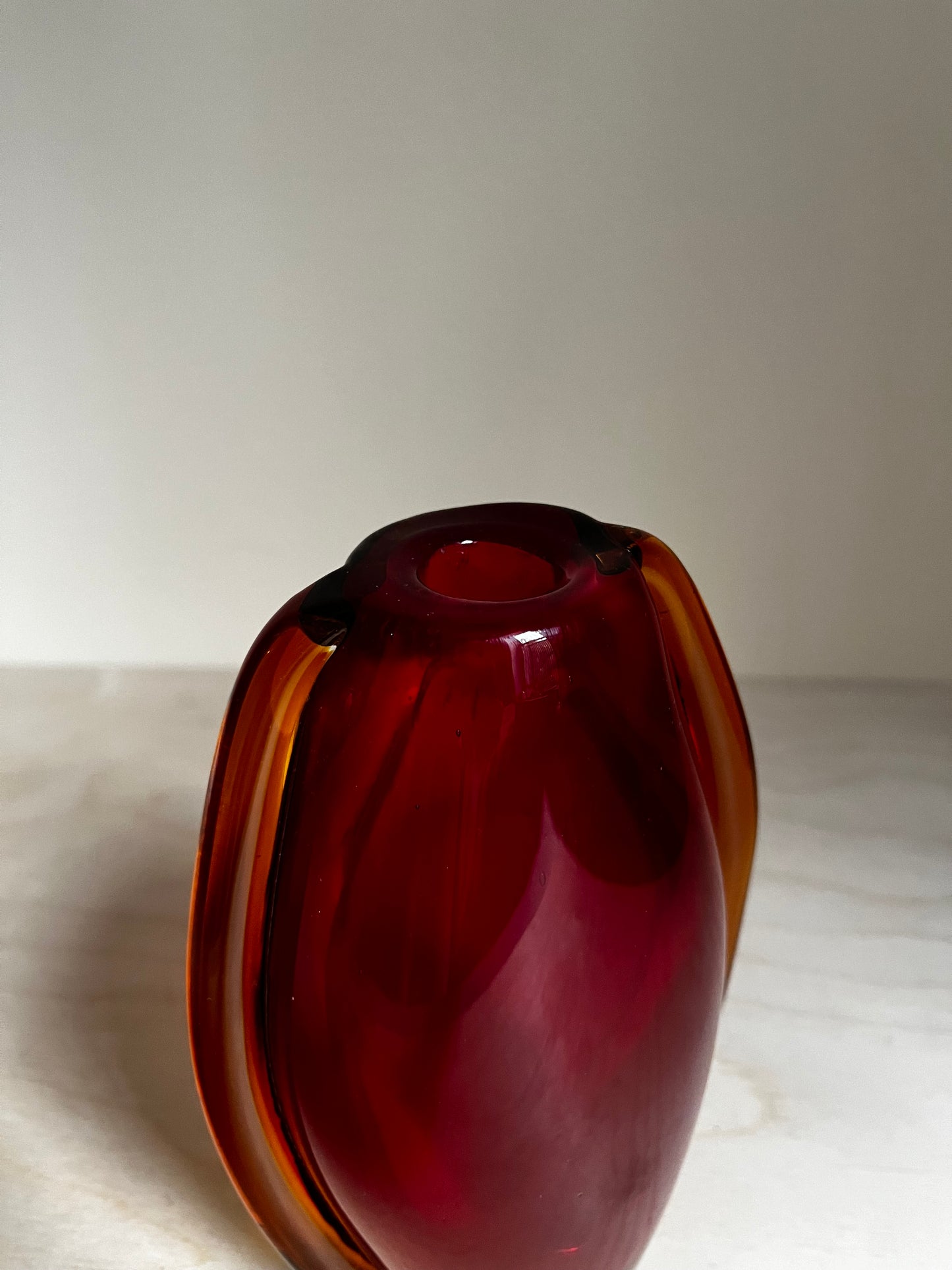 1970s Red & Amber Sommerso Style Art Glass Vase