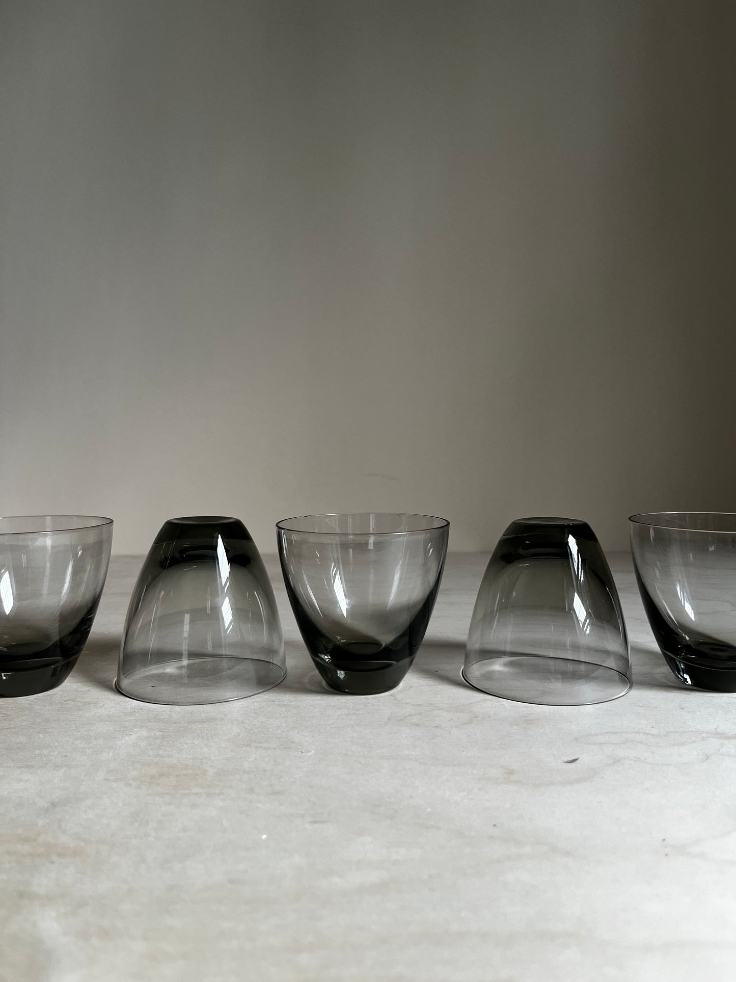 MCM Smoked Gray Cocktail Glasses | Mid Century Modern Smoke Glass Tumblers | Set of 5