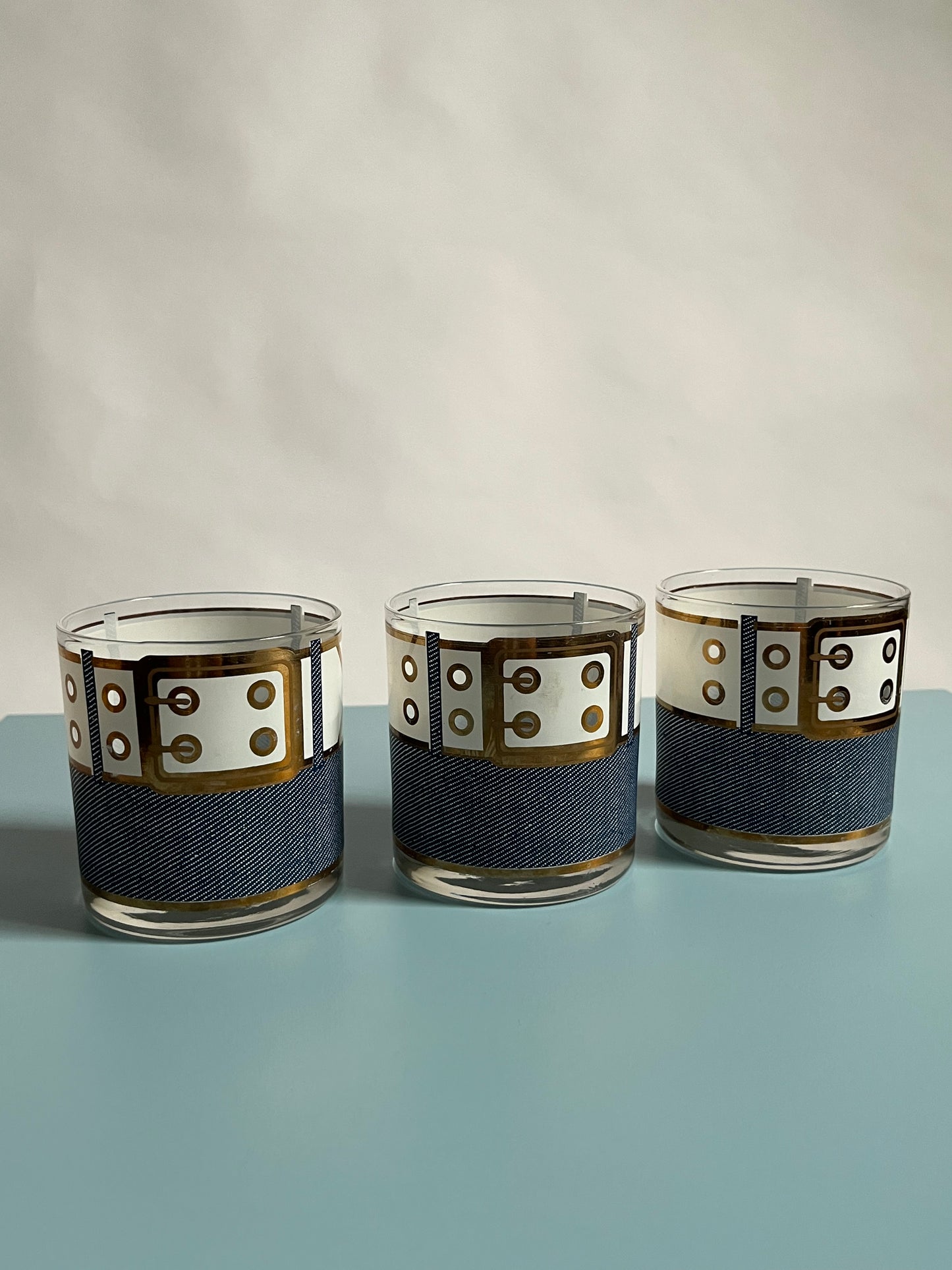 1970s ‘Denim & Belt’ Cocktail Glasses | Set of 3