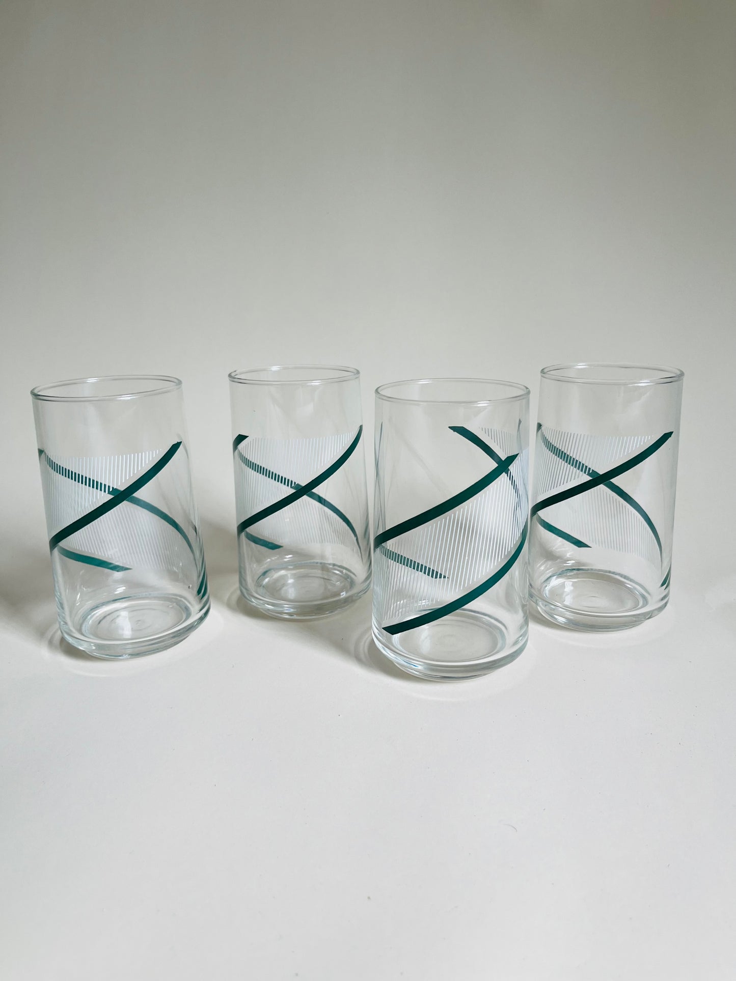 1980s Green Swirl Drinking Glasses | Set of 4