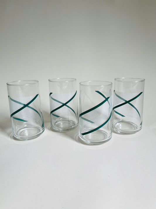 1980s Green Swirl Drinking Glasses | Set of 4