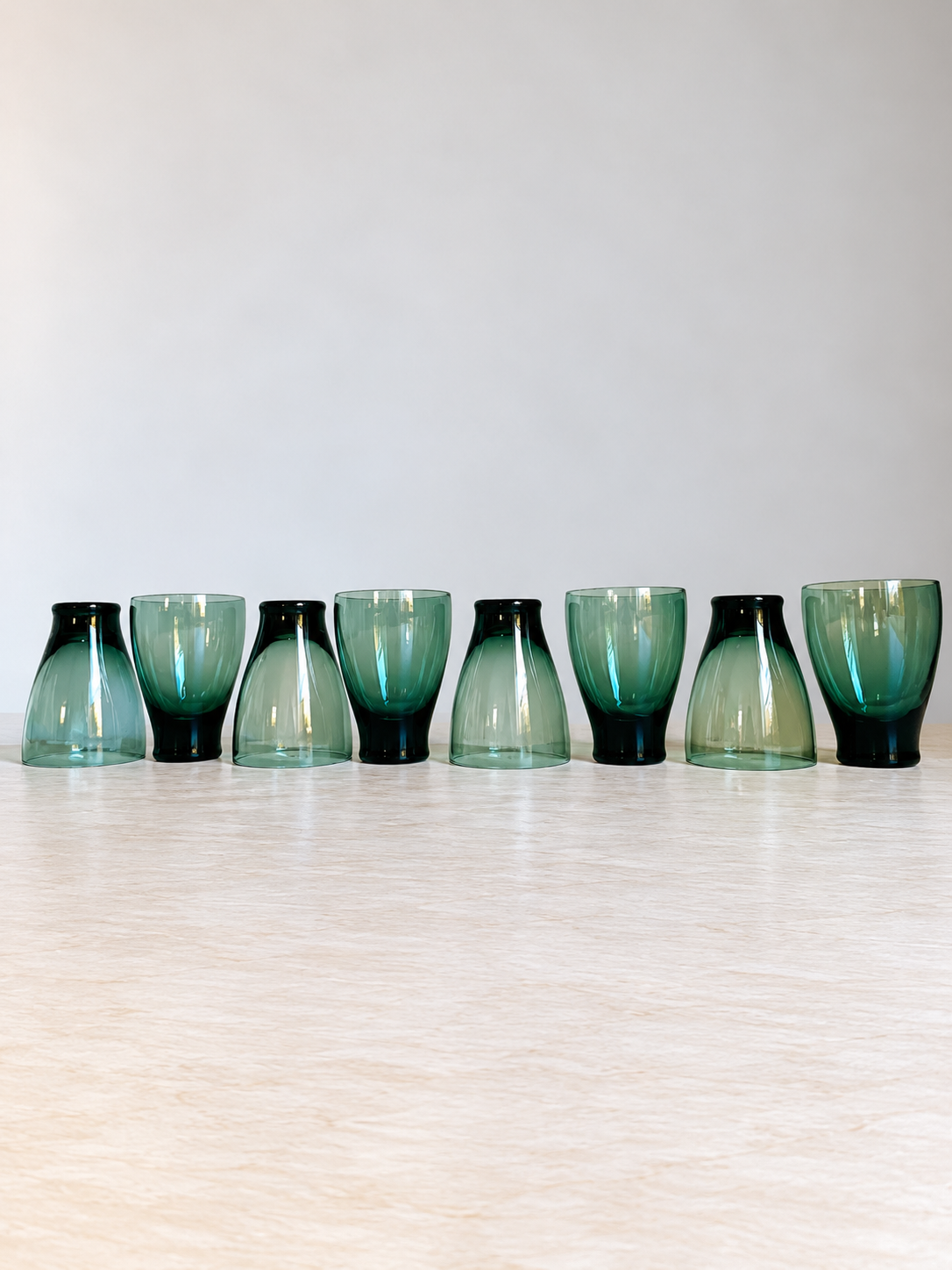 Mid-Century Modern Emerald Green Glassware | Set of 15
