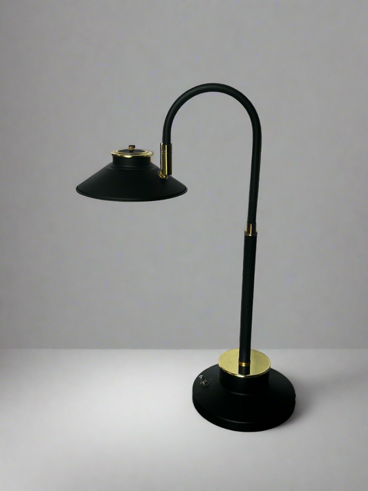 Modern Art Deco Table Lamp | Black Metal with Brass