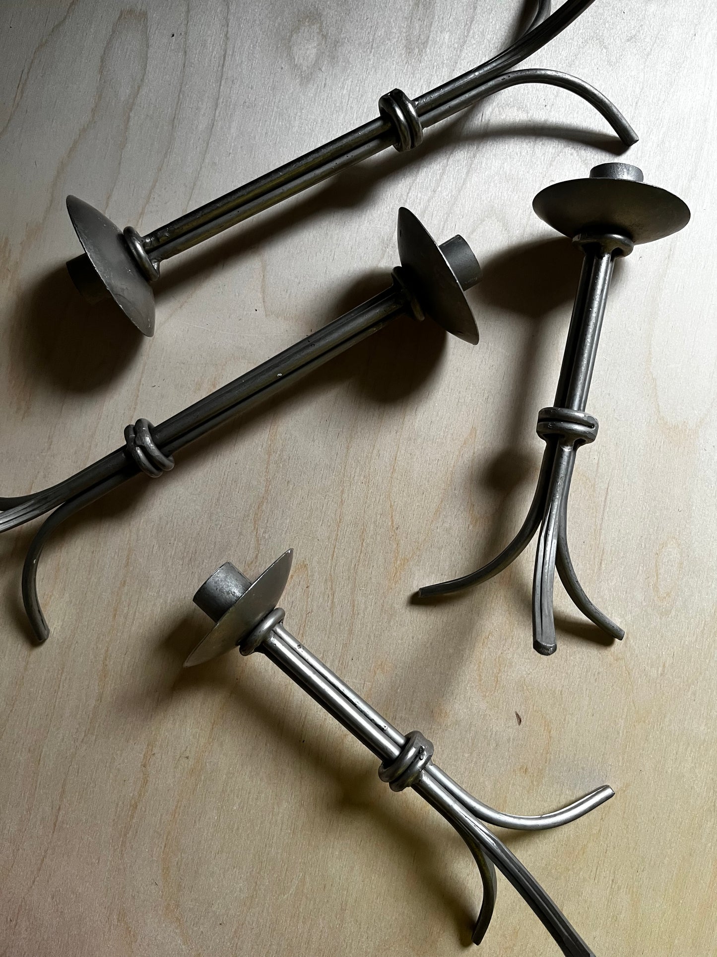 Hand-Forged Metal Taper Candle Holders | Set of 4 Sculptural Iron Candlesticks