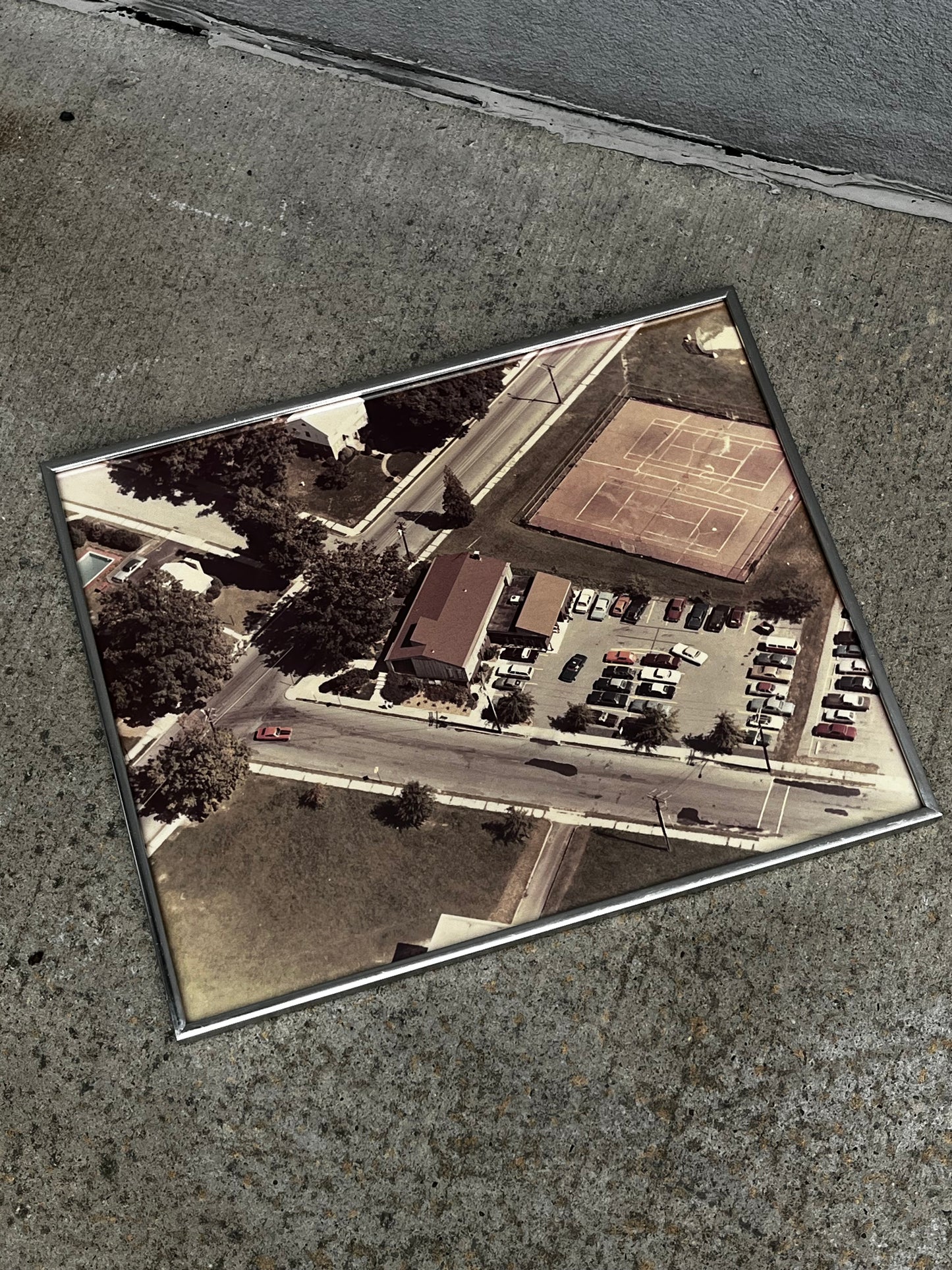1970s Aerial Photograph in Chrome Frame | Mid Century Modern Landscape Wall Art | 16x20