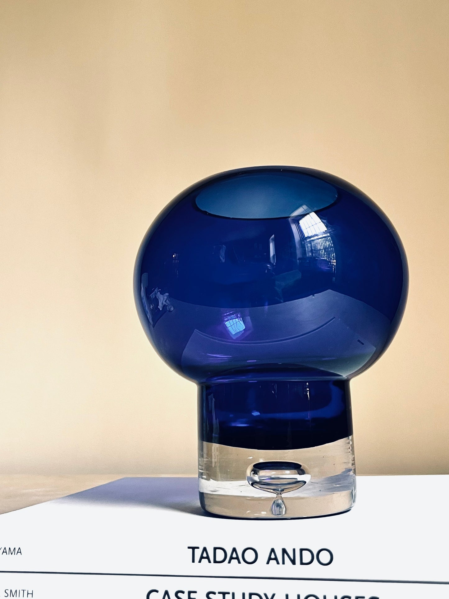 Cobalt Blue Art Glass Vessel | Modernist Bubble Base Candle Holder
