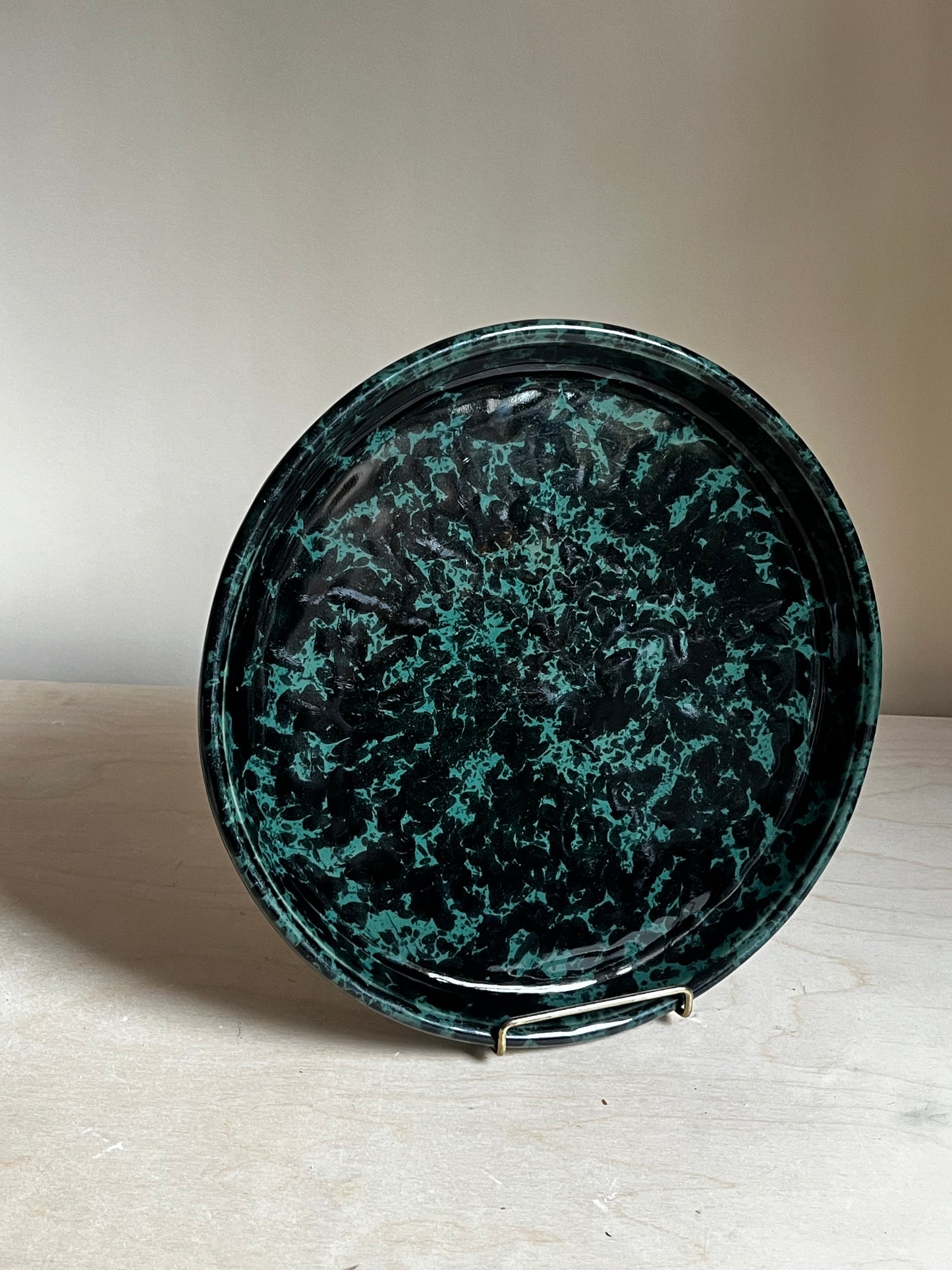 1959 Bennington Pottery Teal & Black Spongeware Platter