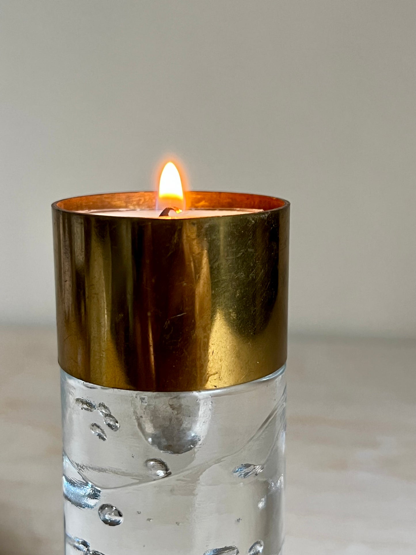 Nybro Glass + Brass Tealight Candle Holder