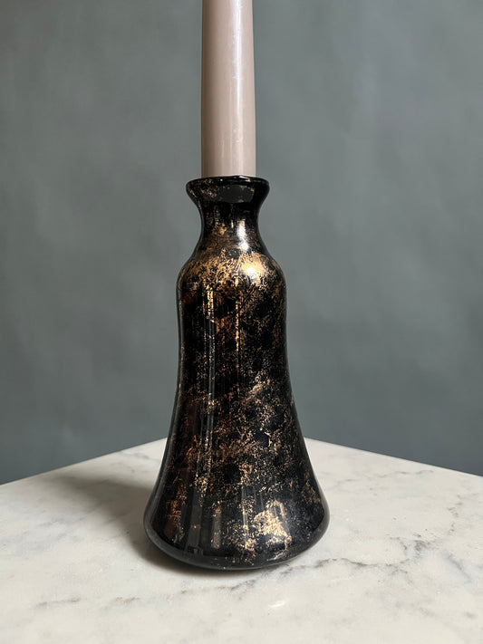 Arte Murano Black & Gold Italian Glass Vase / Taper Candle Holder