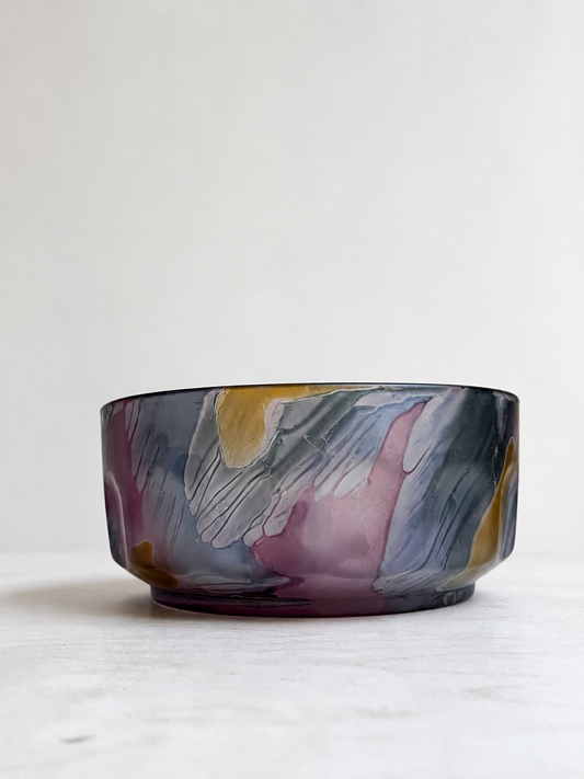 1980s Rueben Nouveau Art Glass Hand Painted Frosted Accent Bowl