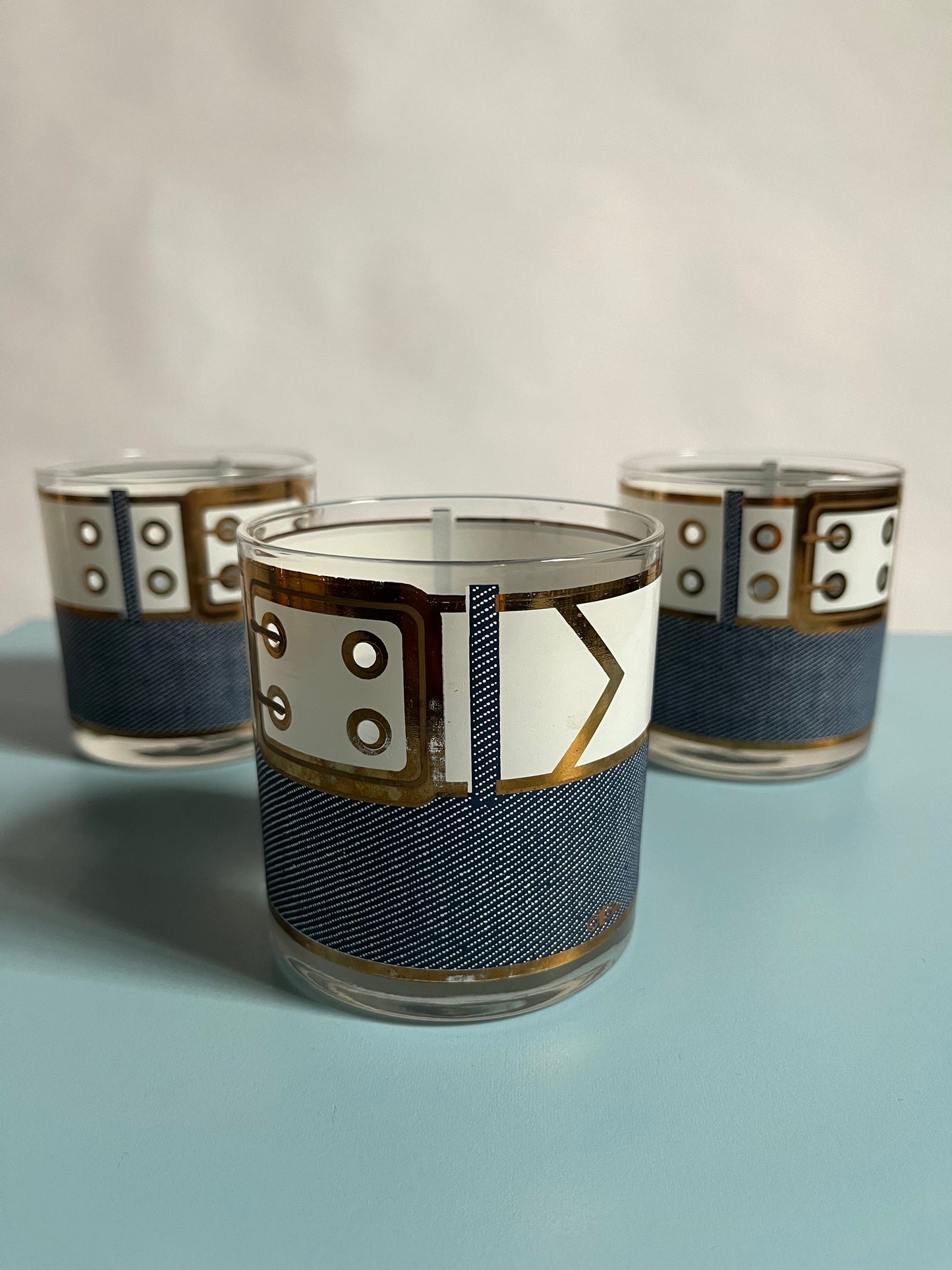 1970s ‘Denim & Belt’ Cocktail Glasses | Set of 3