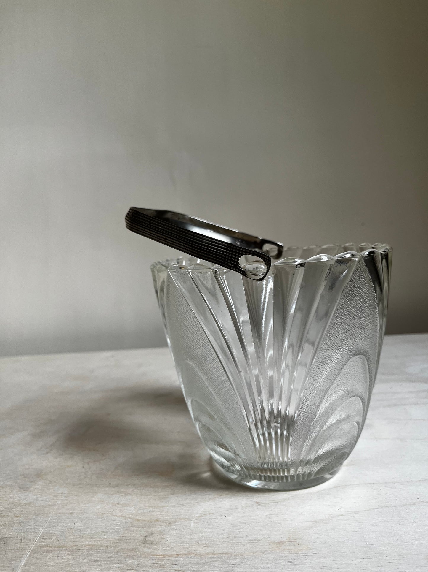 Brockway Glass “Nouveau” Ice Bucket | Mid Century Frosted Swirl Glass Barware