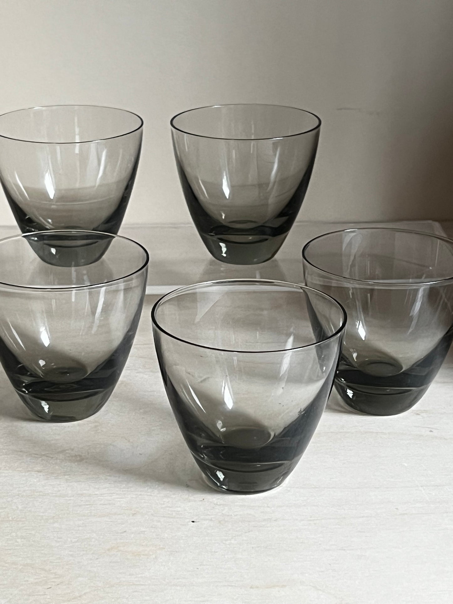 MCM Smoked Gray Cocktail Glasses | Mid Century Modern Smoke Glass Tumblers | Set of 5