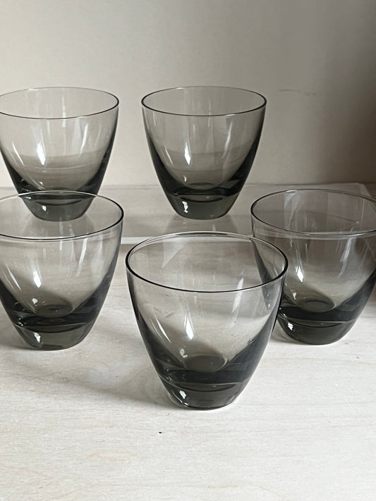 MCM Smoked Gray Cocktail Glasses | Mid Century Modern Smoke Glass Tumblers | Set of 5