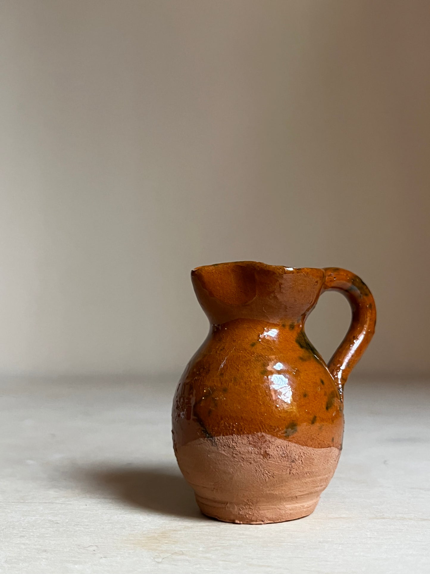 Mini Handthrown Terracotta Glazed Creamer Pitcher | Clay w. Speckle Drip Glaze Bud Vase