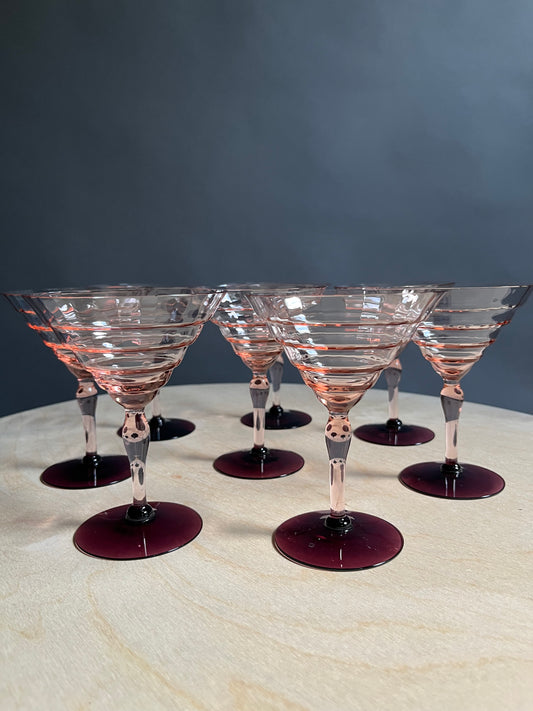 Ridged Pink & Plum Stemmed Glasses | Set of 8