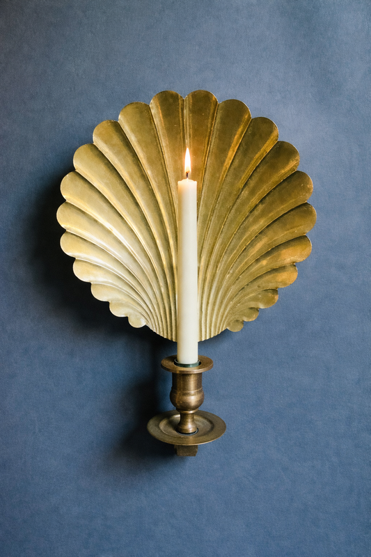 Brass Seashell Taper Candle Wall Scone