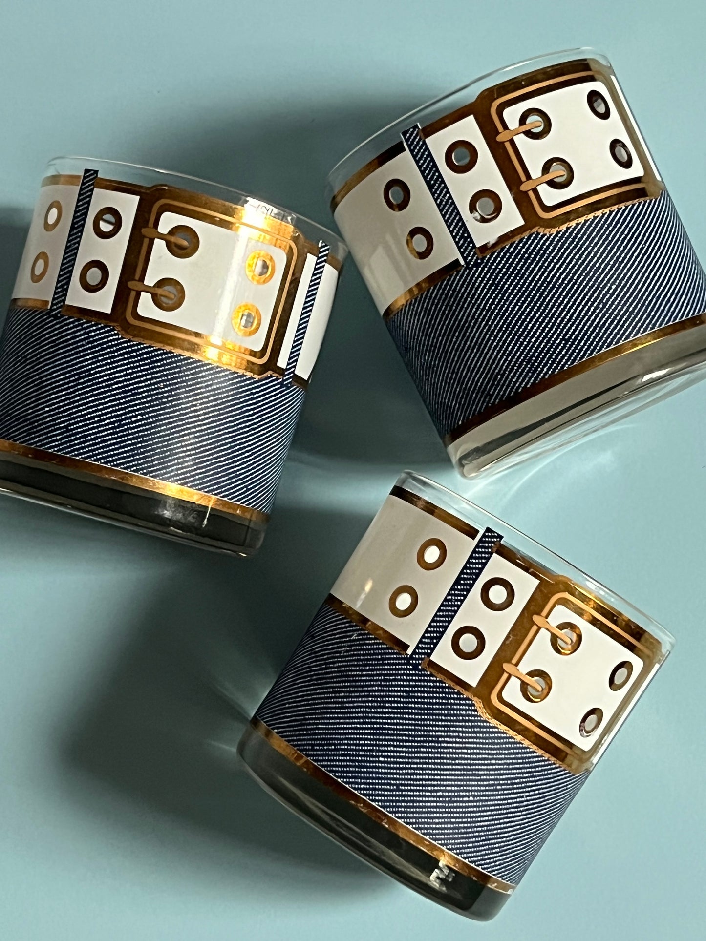 1970s ‘Denim & Belt’ Cocktail Glasses | Set of 3