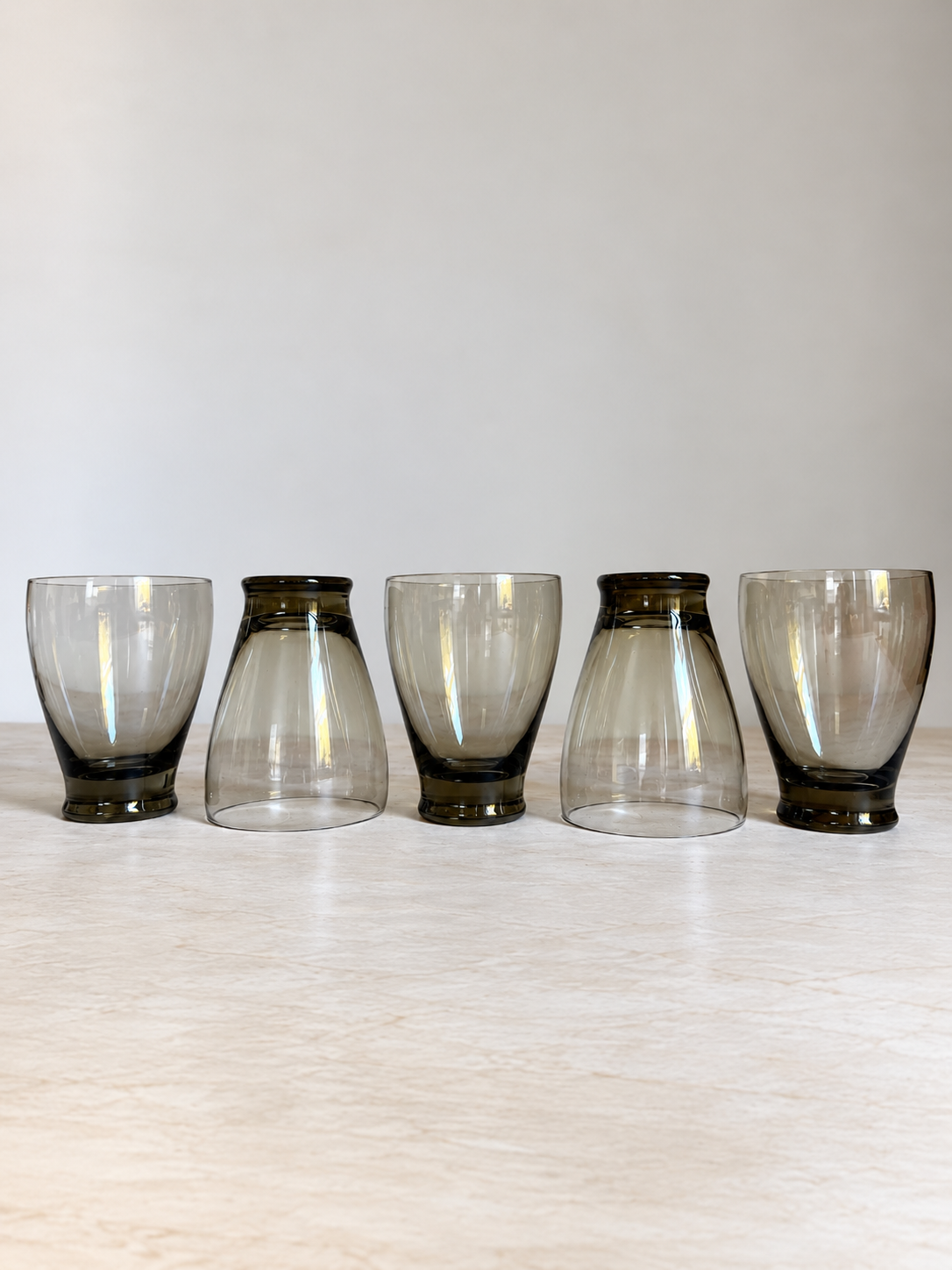 Mid-Century Modern Smoky Gray Drinking Glasses | Set of 11