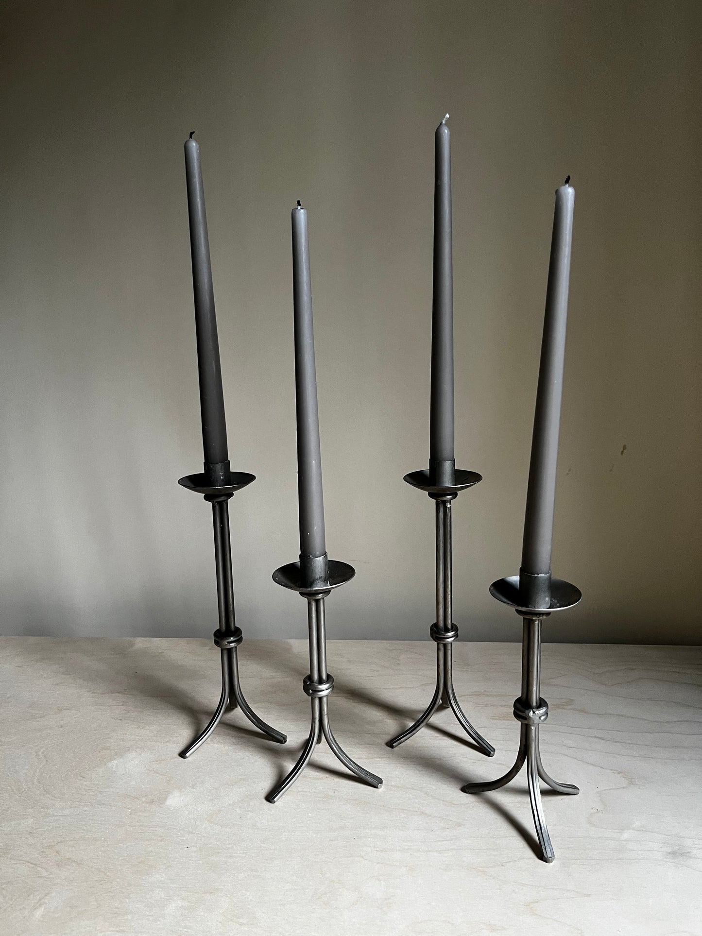 Hand-Forged Metal Taper Candle Holders | Set of 4 Sculptural Iron Candlesticks