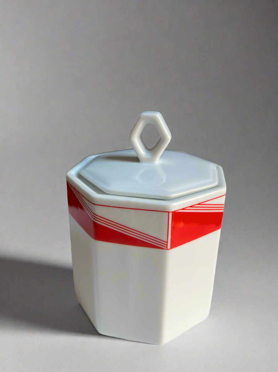 Modern Ceramic Sugar Bowl | Red Pinwheel Design by Daniel Hechter
