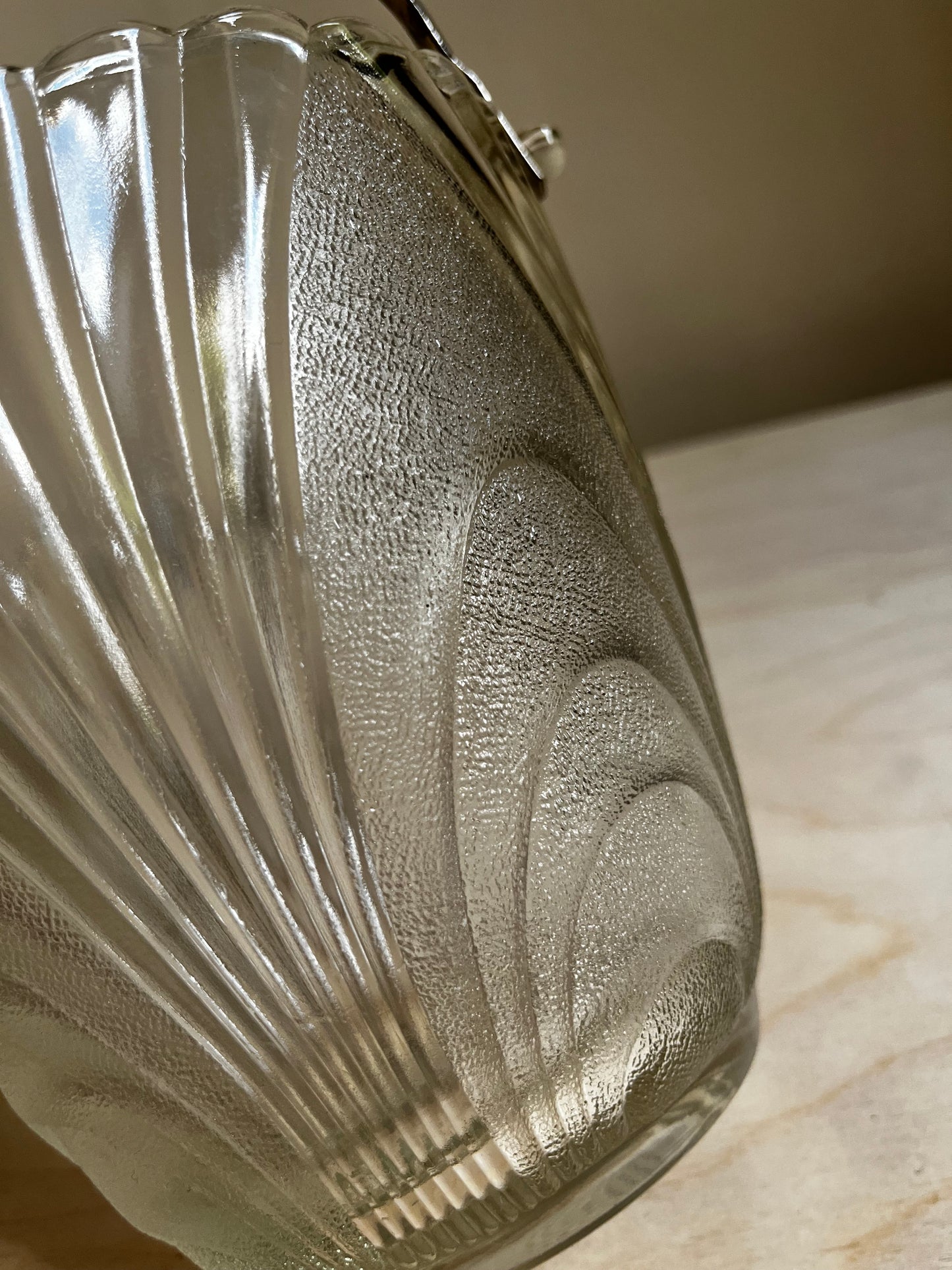 Brockway Glass “Nouveau” Ice Bucket | Mid Century Frosted Swirl Glass Barware