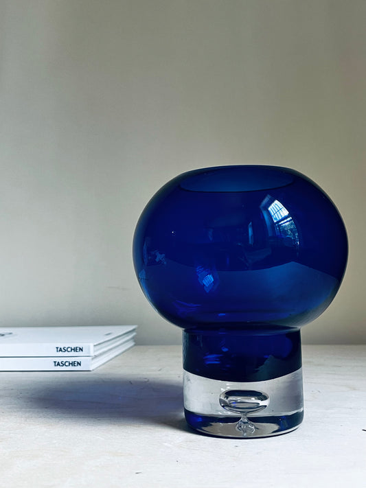 Cobalt Blue Art Glass Vessel | Modernist Bubble Base Candle Holder